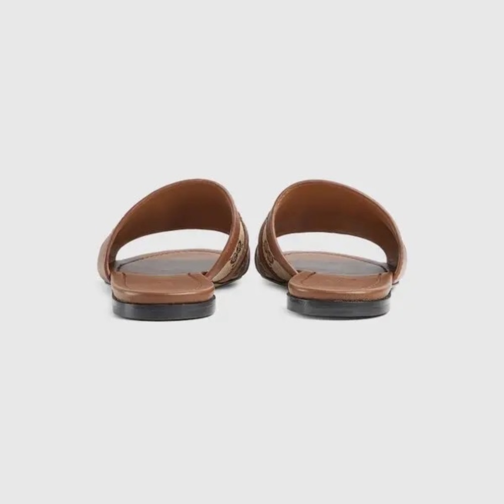 NWT AUTHENTIC Gucci Tan Leather Slide Sandals with Gold Detail SIZE 38 - Picture 4 of 4